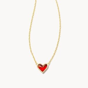 NWT Kendra Scott Framed Ari Heart Gold Short Pendant Necklace in Red